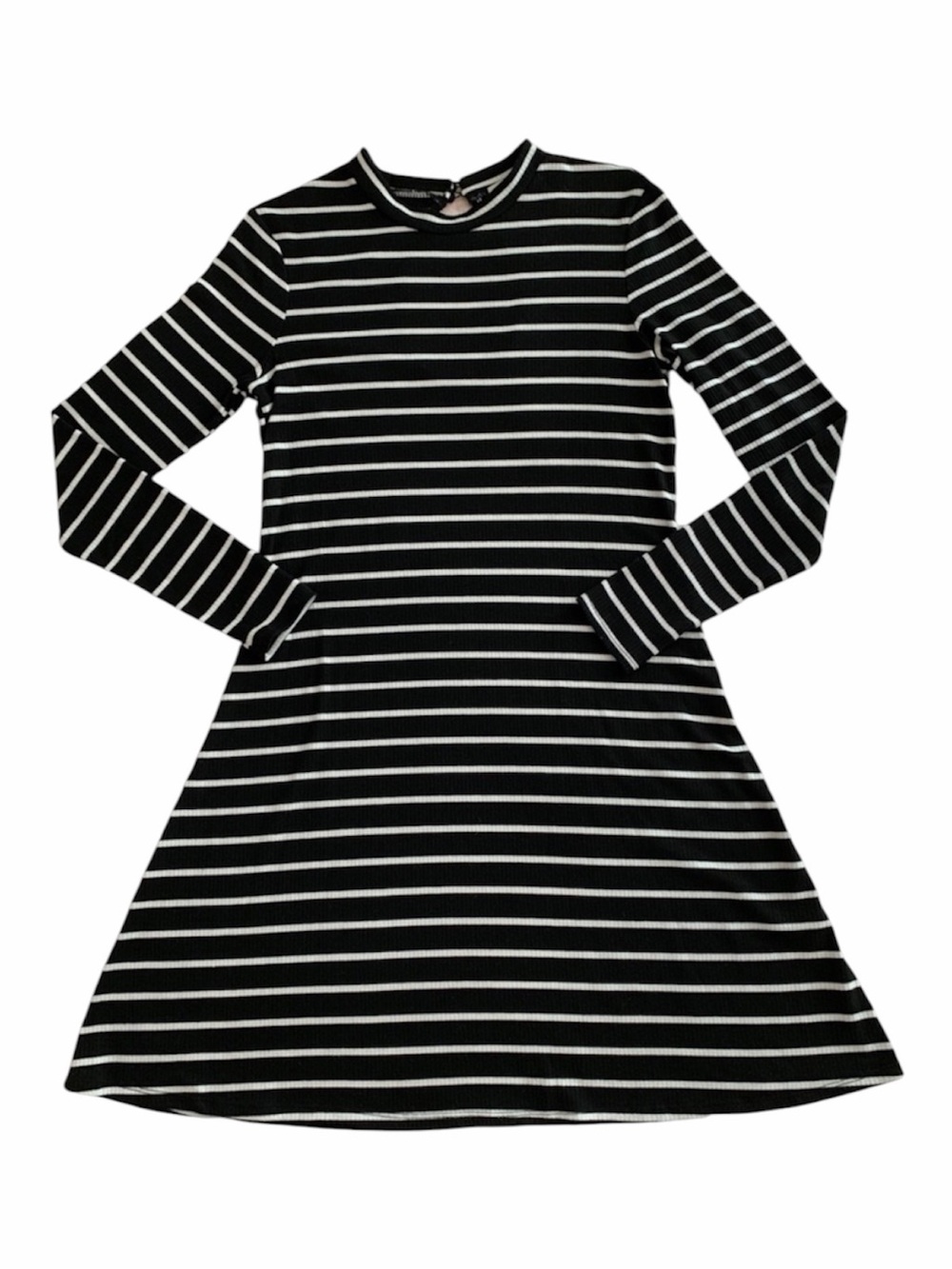 Love Fire Black & White Striped Ribbed Long Sleeve Dress Size M Medium